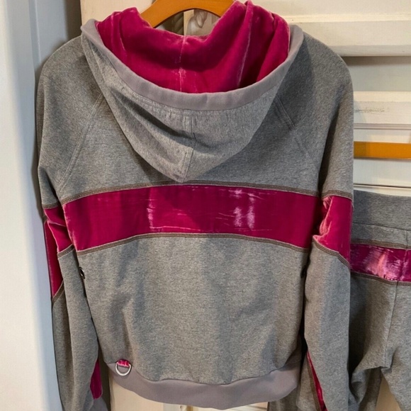 Bebe Sport Gray Track Suit Set Mauve Velvet Stripe Hoodie ! M Hoodie - XS Pant - Picture 2 of 10
